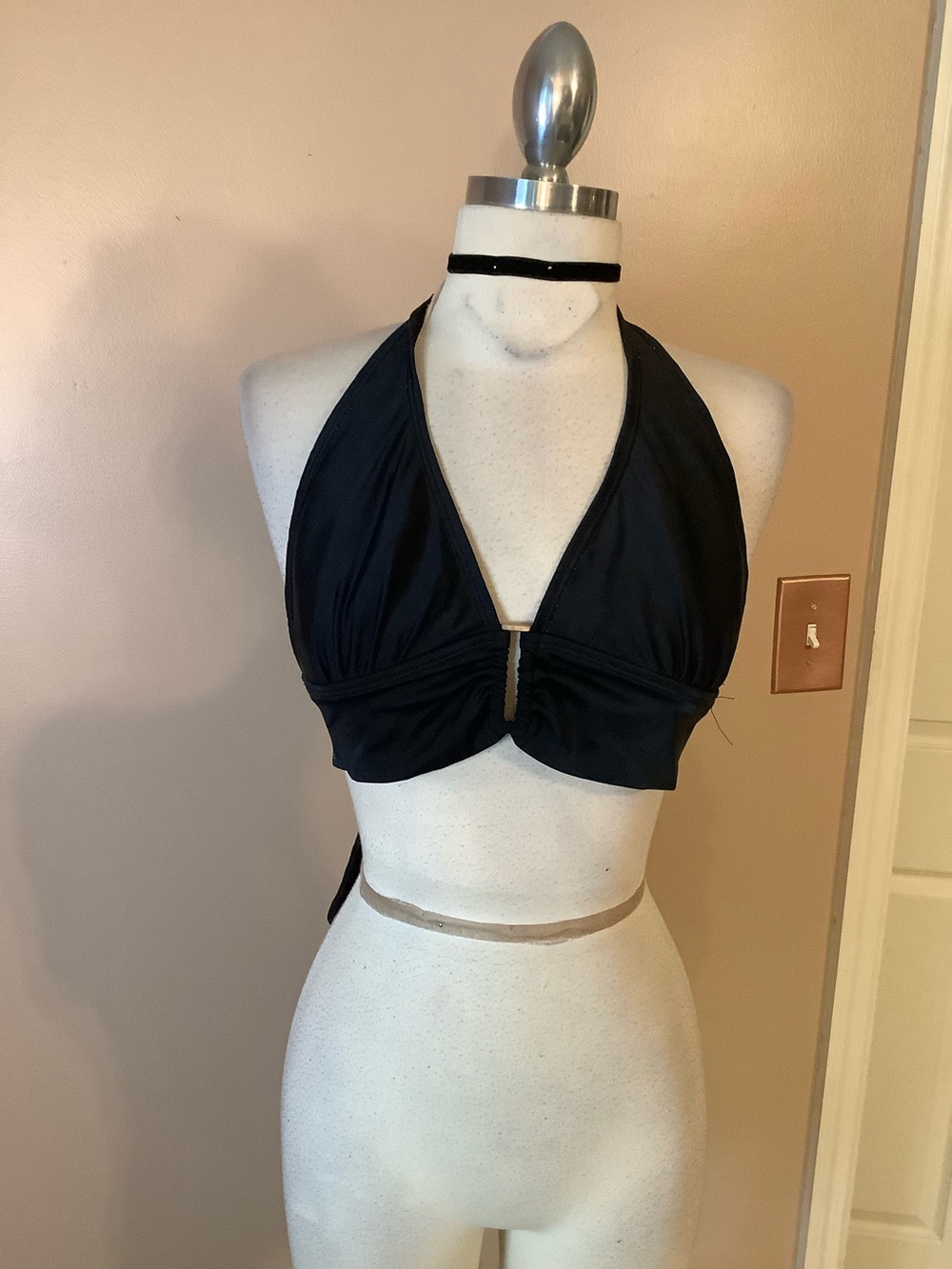 Vintage Y2K Sand N Sun Black Deep V Halter Tie Back Bikini Swim Top No size